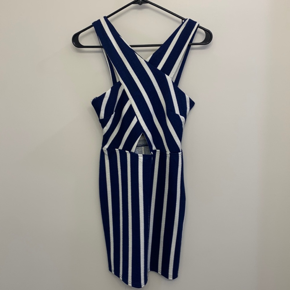 Striped fun cross-front peephole bodycon - never worn